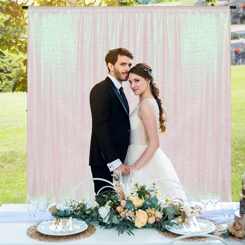 PartyDelight Iridescent White Sequin Backdrop 6x6ft - High Density 3mm Shimmer Sequin Background with 4-Inch Rod Pocket, Sparkly Photography Curtain for Birthday, TikTok & Live Decor - Image 4